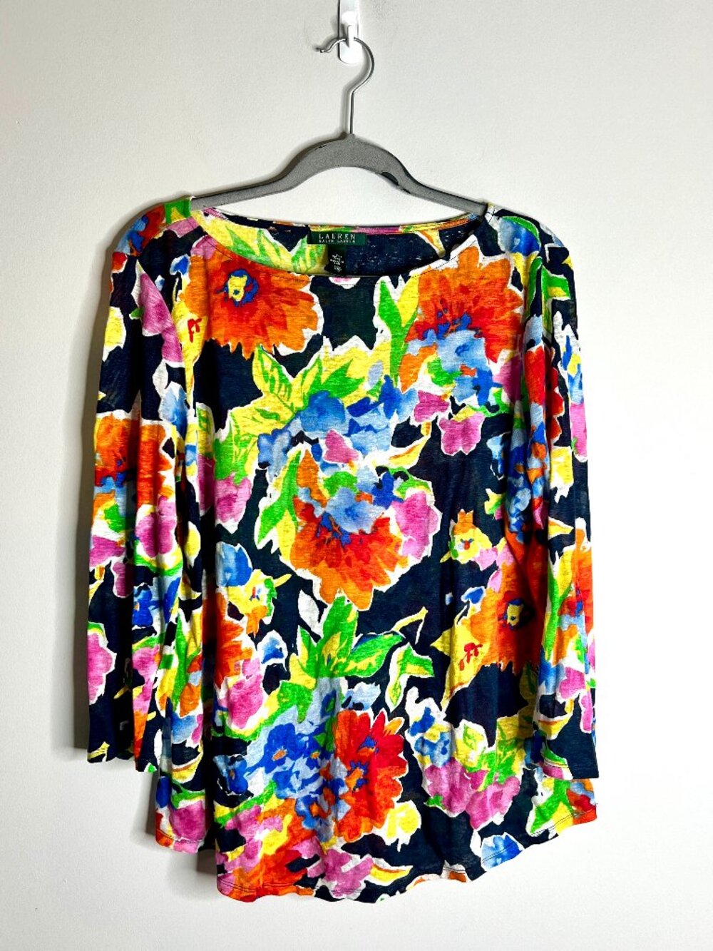 Lauren Ralph Lauren 100% Linen Floral Colorful Top Vacation Resortwear Beach L